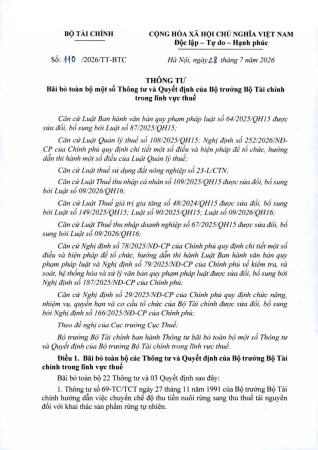 🚨 BỘ TÀI CHÍNH BÃI BỎ TOÀN BỘ 22 THÔNG TƯ VÀ 3 QUYẾT ĐỊNH TRONG LĨNH VỰC THUẾ